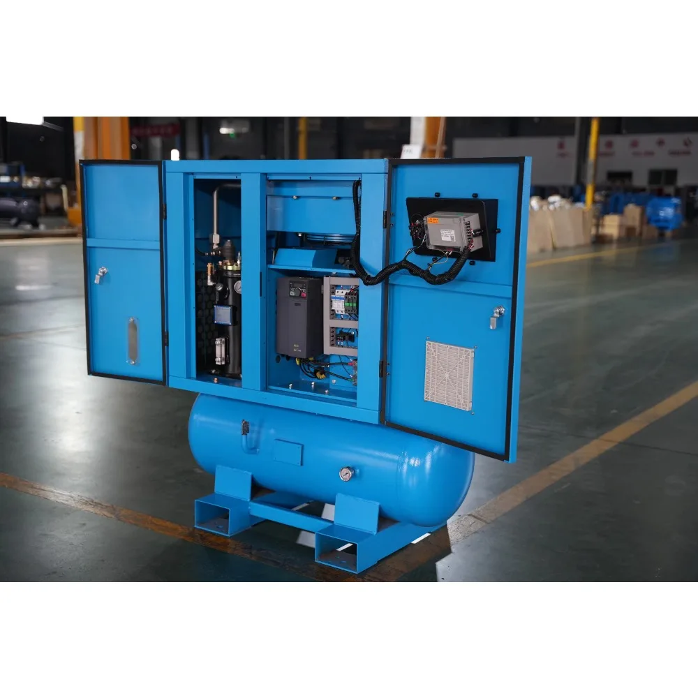 FGMI 5.5KW 7.5HP 8Bar Single Phase Portable 220V 50HZ Integrated Lubricated Screw Air Compressor with Motor 60L Air Tank Air Dry