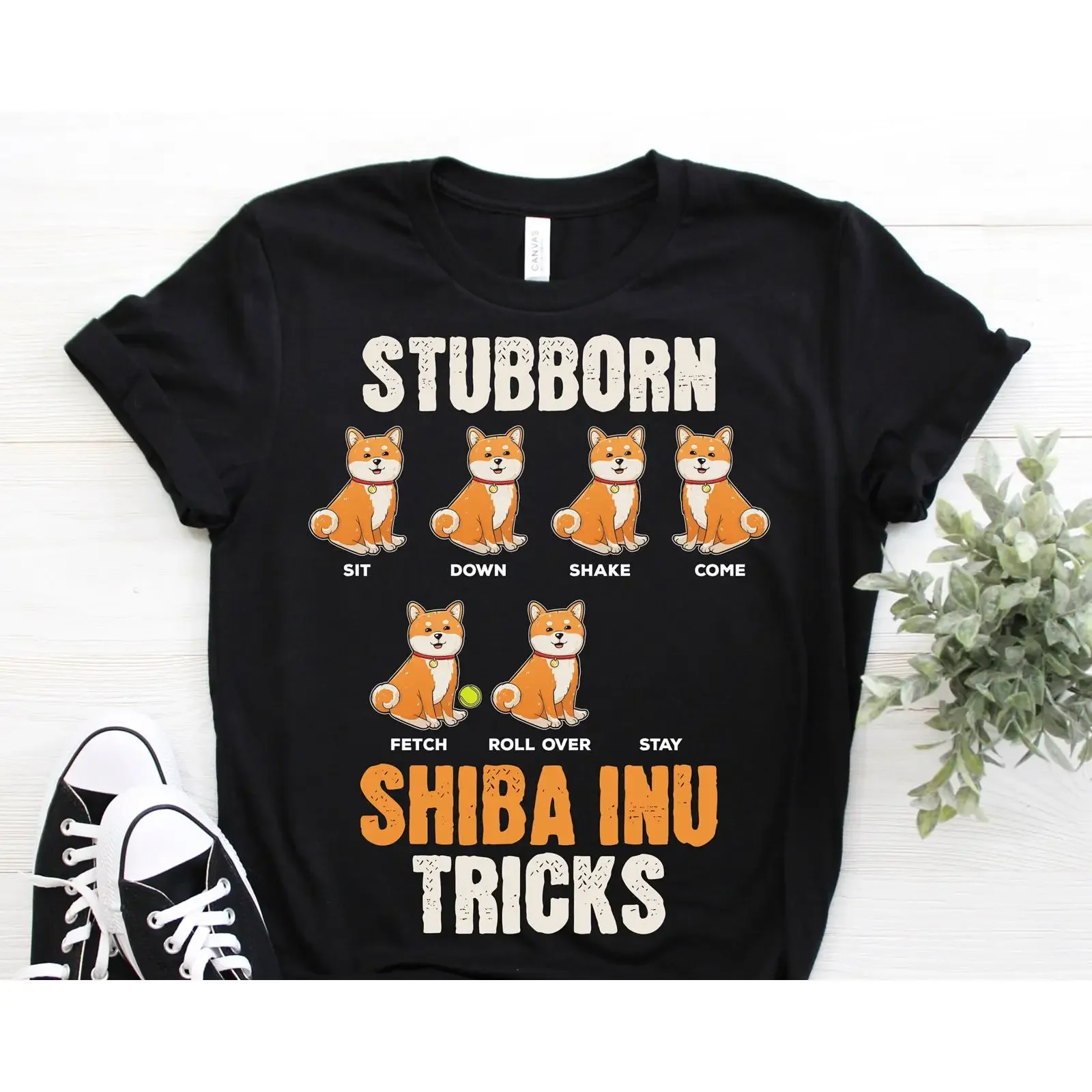 Stubborn Shiba Inu Tricks Funny T Shirt Dog Owner for Dad Mom Cute Puppy Themed Casual  vintage Washed graphic fashion