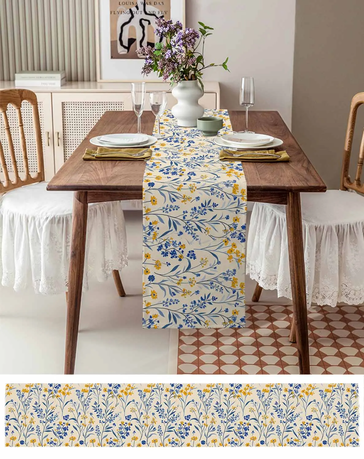 

Modernism Daisy Flower Plant Linen Cotton Table Cloth Decoration For Home Wedding Christmas Party