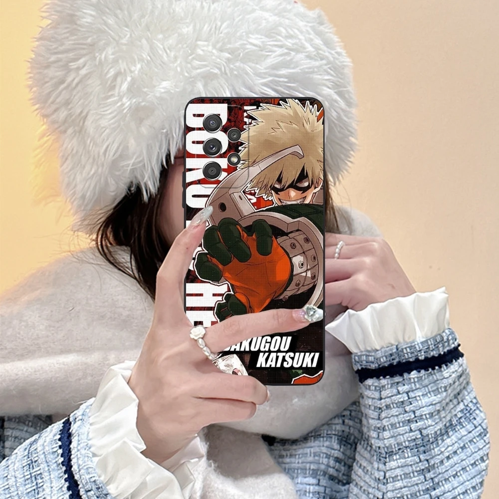 Hero Katsuki Bakugo custodia per cellulare per Samsung Galaxy A91 73 71 70 54 53 52 34 24 23 21 S 5G custodia morbida nera per telefono