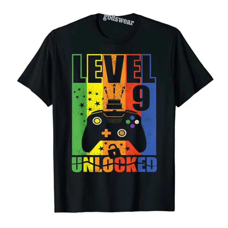 

Level 9 Unlocked Birthday Level Up 9th Birthday Gamer T-Shirt Video Game Lover Tee Tops Gifts for Son Boys Clothes