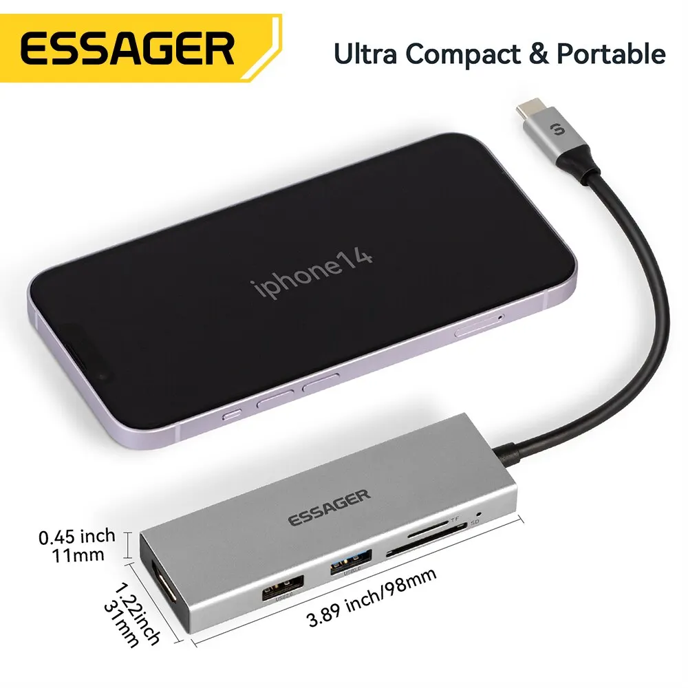 Essager 5 in 1 USB C HUB HDMI-4K Docking Station Splitter For Macbook Adapter For Laptops USB 3.0 Type C