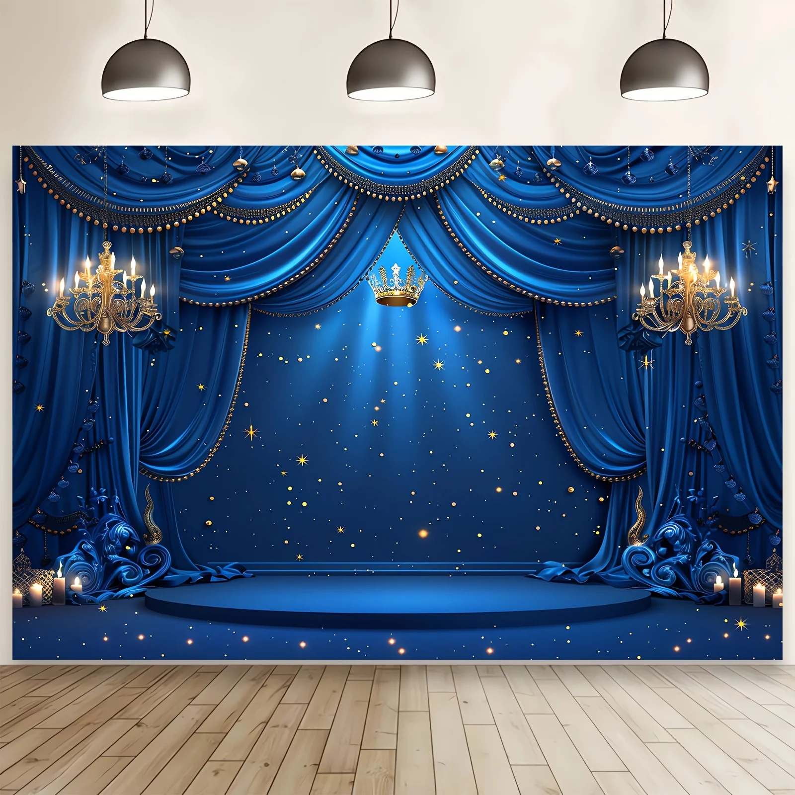 Versatile polyester banner in royal blue and metallic accent of the Little Prince King Crown photography background