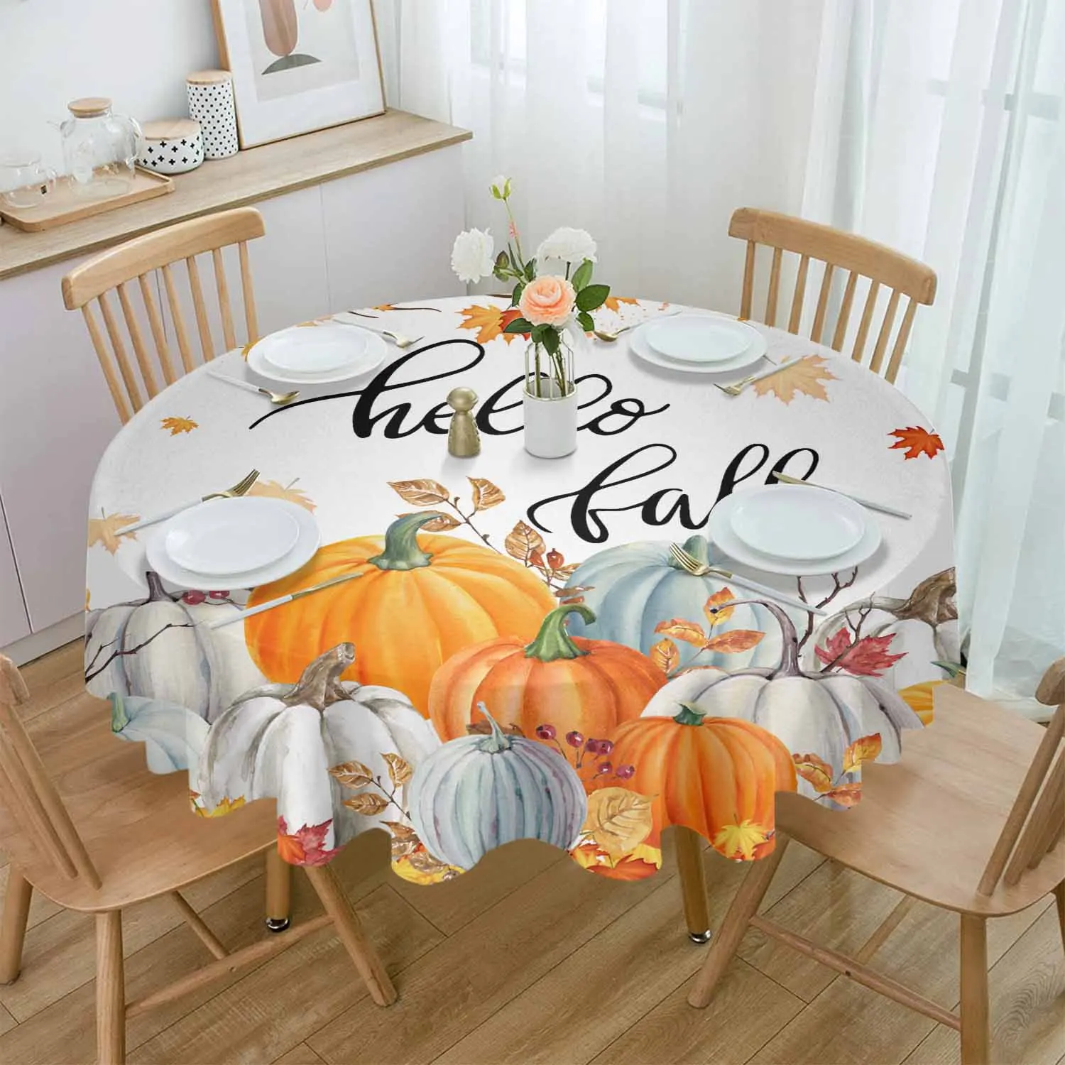 Autumn Maple Leaf Pumpkin Waterproof Tablecloth Wedding Holiday Table Cloth Dining Table Cover Tea Table Cloth