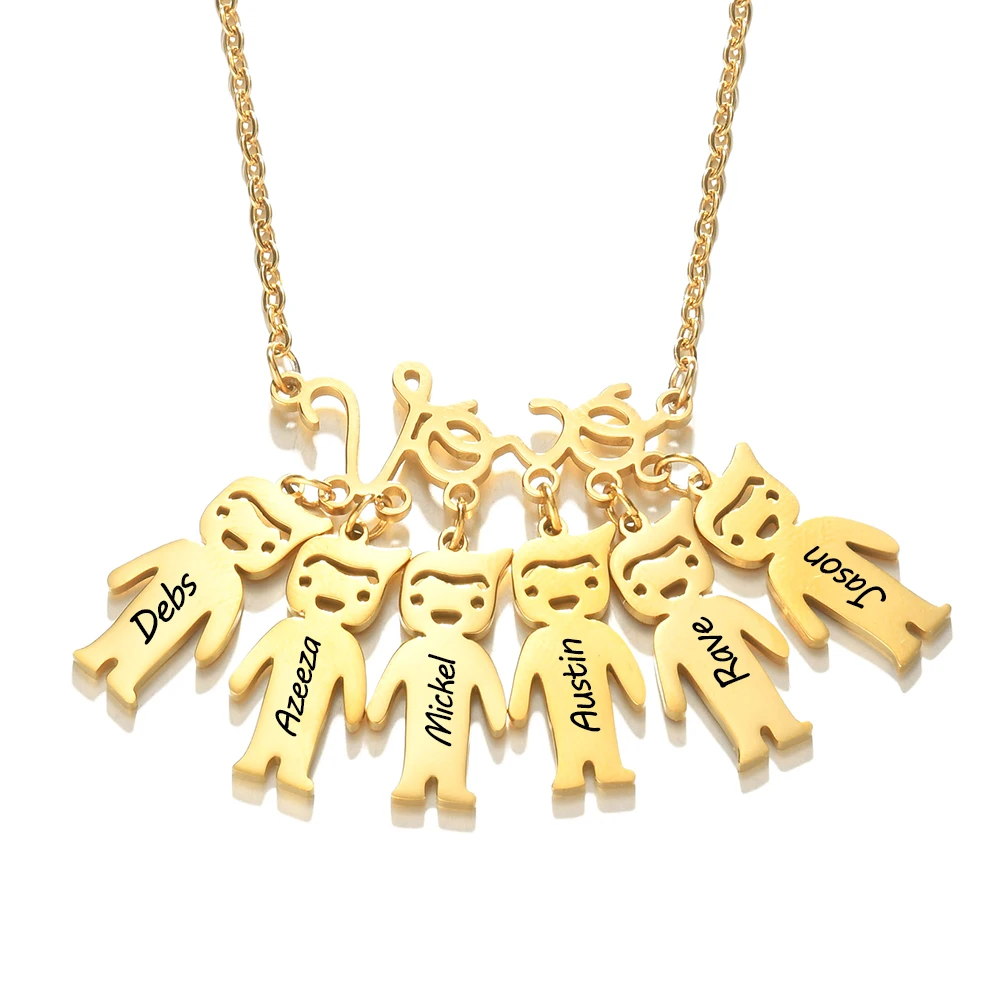 

Custom Engrave Boy Girl Pendant Personalized 1-6 Kids Name Date VOVO Necklaces Stainless Steel Beads Chain Family Jewelry Gift
