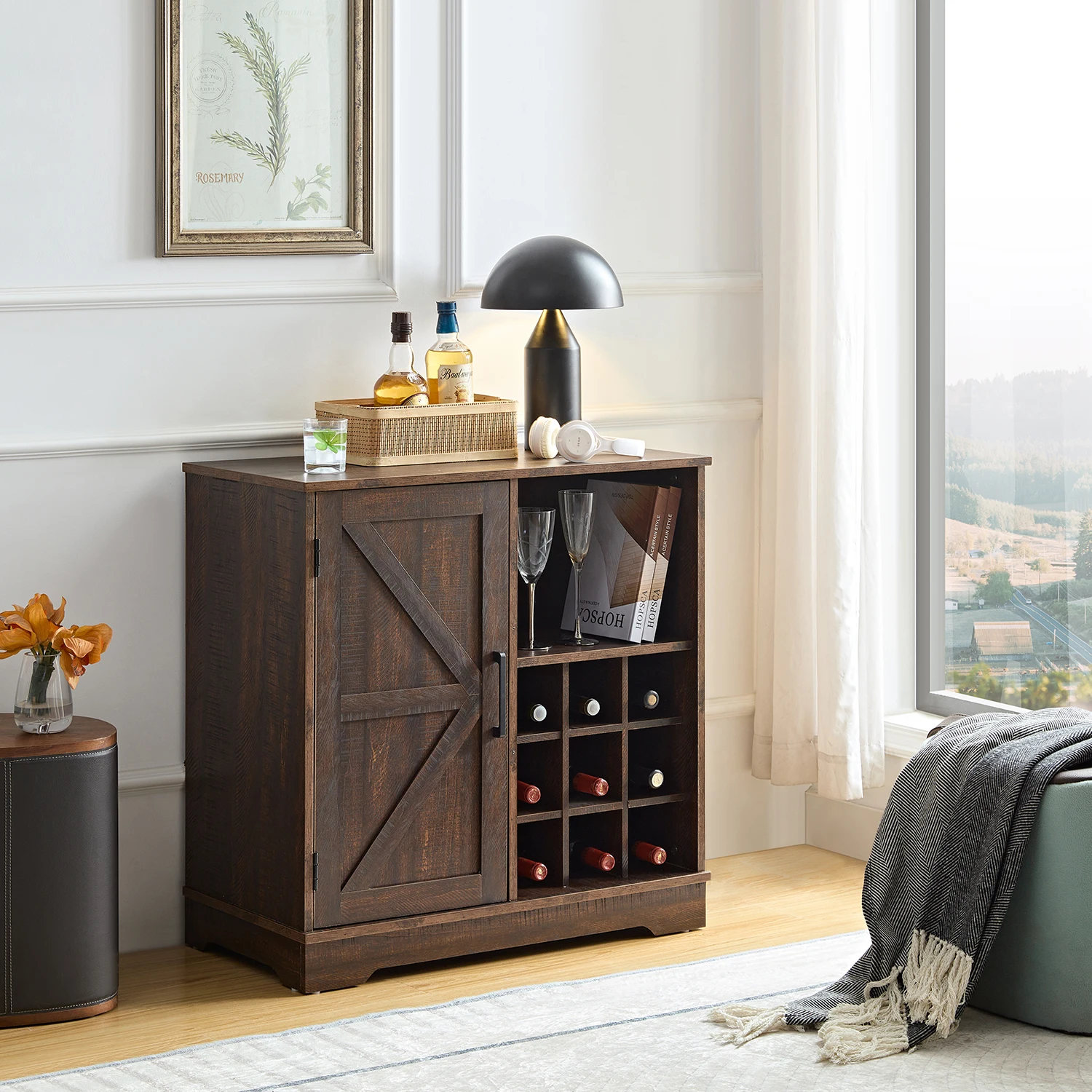 Sideboard Buffet Cabinet Wine Bar Cabinet with Adjustable Storage Shelves Wine Rack Freestanding Storage Cabinet For Dining Room