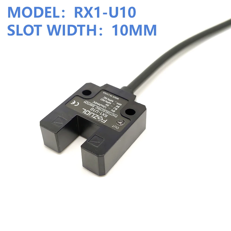 U-Shaped Slot Photoelectric Sensor Switch RX1-U10 RX1-U15 Induction Limit Sensor NPN NO NC 4 Wires 12V-24V slot width：10mm 15mm