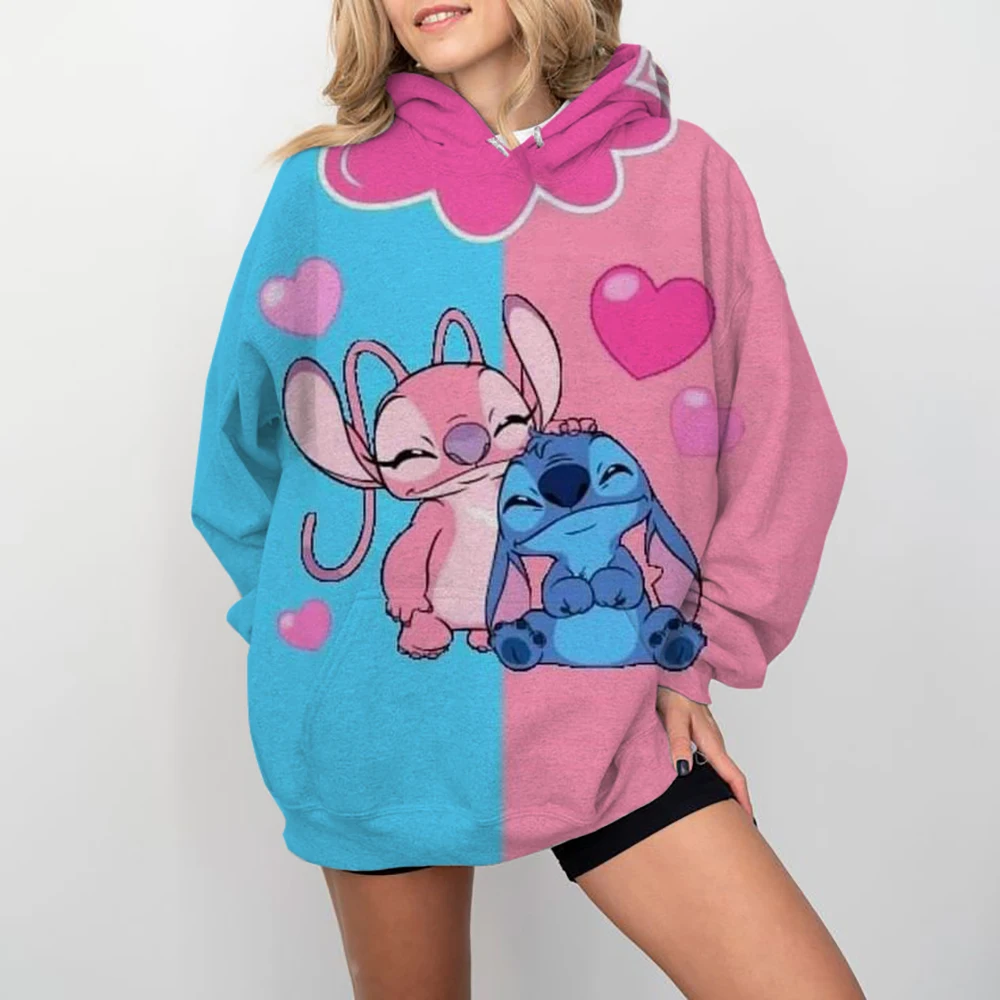 Disney Stitch cartoon print Hoodie Women Aesthetic Hoodies Unisex Album cartoon Print Pullovers Sweatshirts Korea