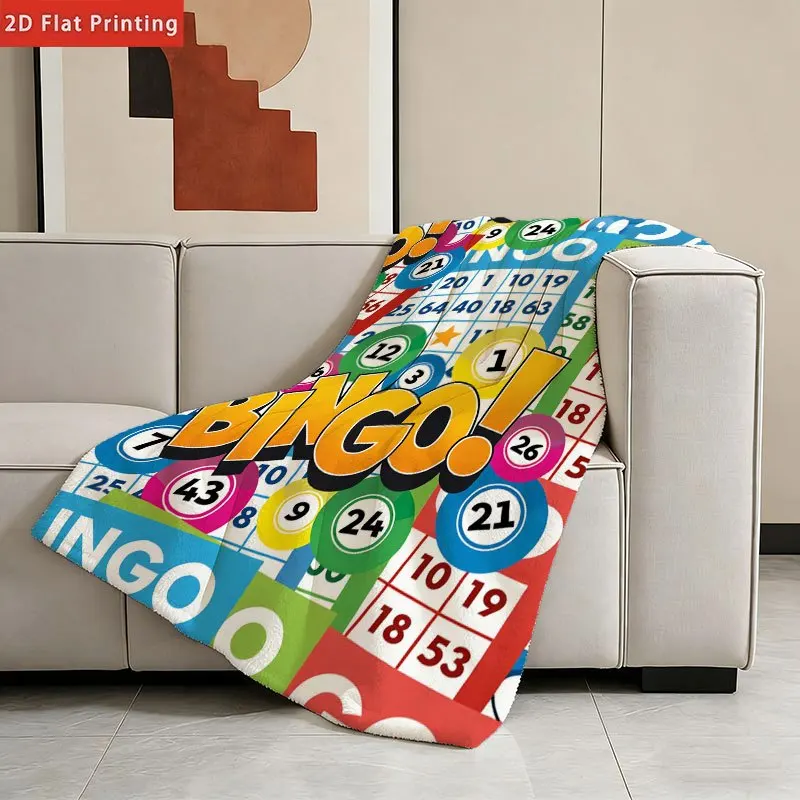 Lucky Bingo Game Party Blanket Colorful Numbers Cards Soft Warm Cosy Throw for Bed Sofa Travel Birthday Gift