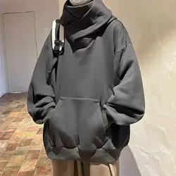 High Collar Men Hoodie Autumn Turtleneck Hoodies Men Vintage Fleece Sweatshirts Hip Hop Japanese Streetwear Oversized Hoodie