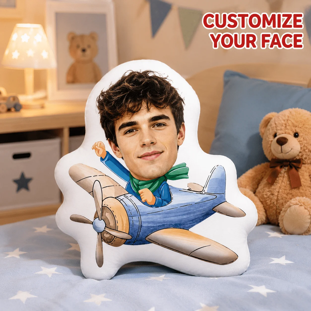 Custom Personalized Photo Face Pillow, Pilot Character Custom Shaped Decorative Cushion, 60CM Large Size Home Decor Accent Pillo