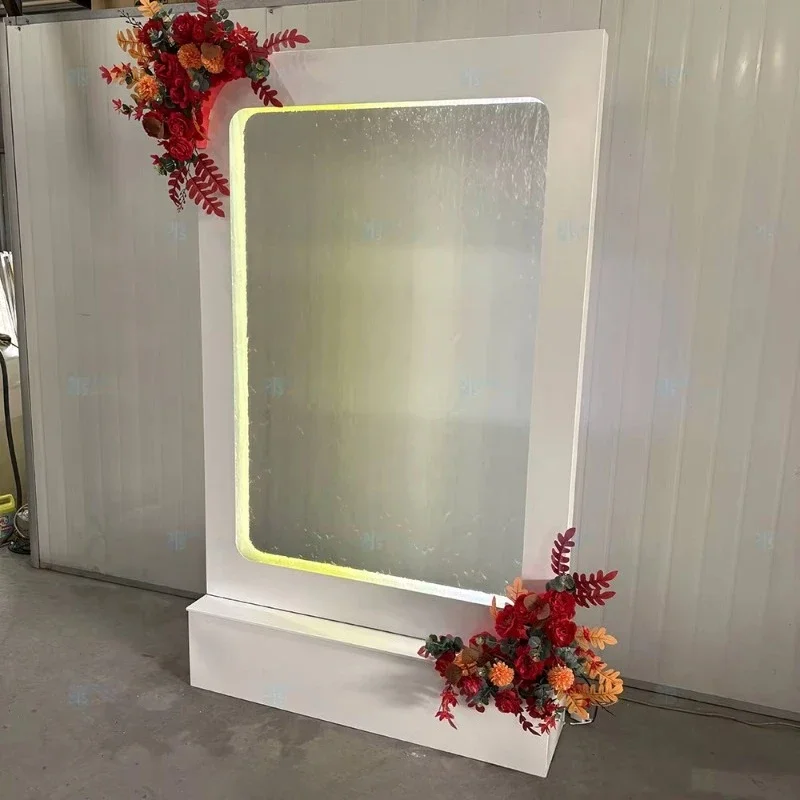 Modern style wedding waterfall background hot sale white background tempered glass metal bracket