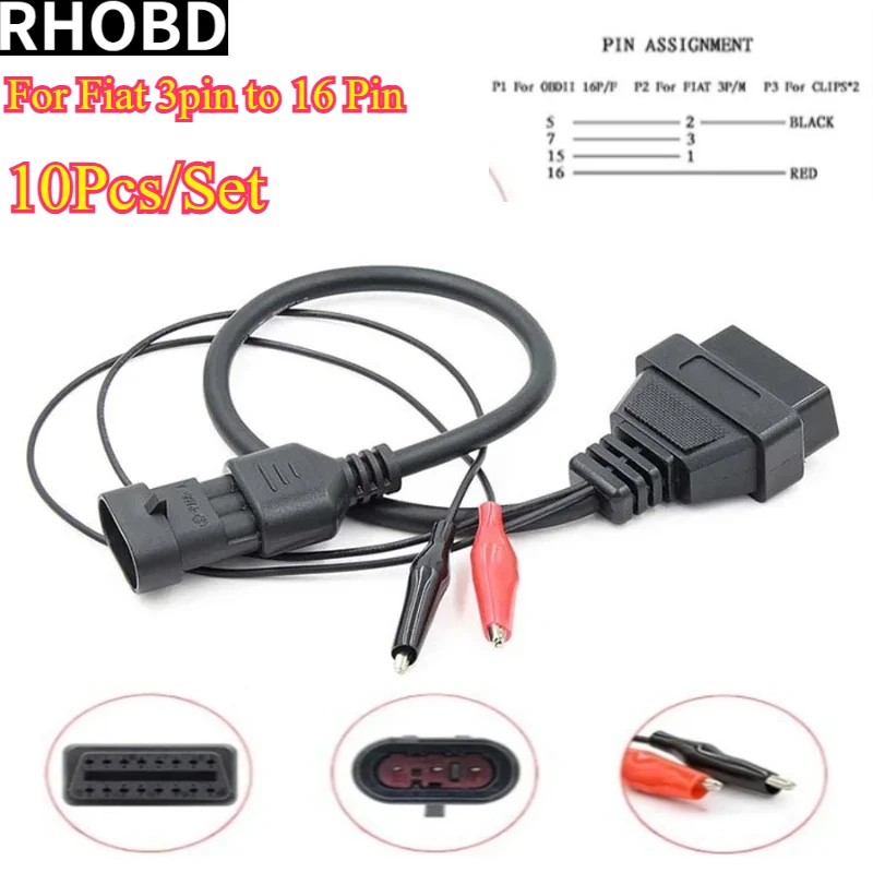 

10 шт. для Fiat 3-контактный OBD2 16-контактный адаптерный кабель для Lancia/Alfa Romeo 3-контактный 16-контактный диагностический инструмент OBD OBDII 3P 16P интерфейс