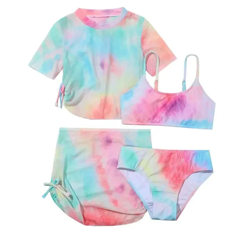 Разноцветные купальники для девочек от 7 до 14 лет, дышащие комплекты из 4 пляжных купальных костюмов, купальный костюм, праздничная пляжная одежда