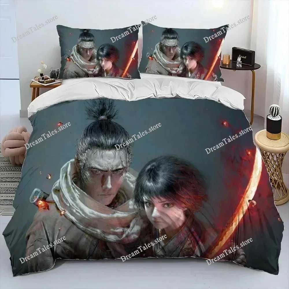 

3D SekiroShadows Die Twice Game Comforter Bedding Set,Duvet Cover Bed Set Quilt Cover Pillowcase,king Queen Size Bedding Set