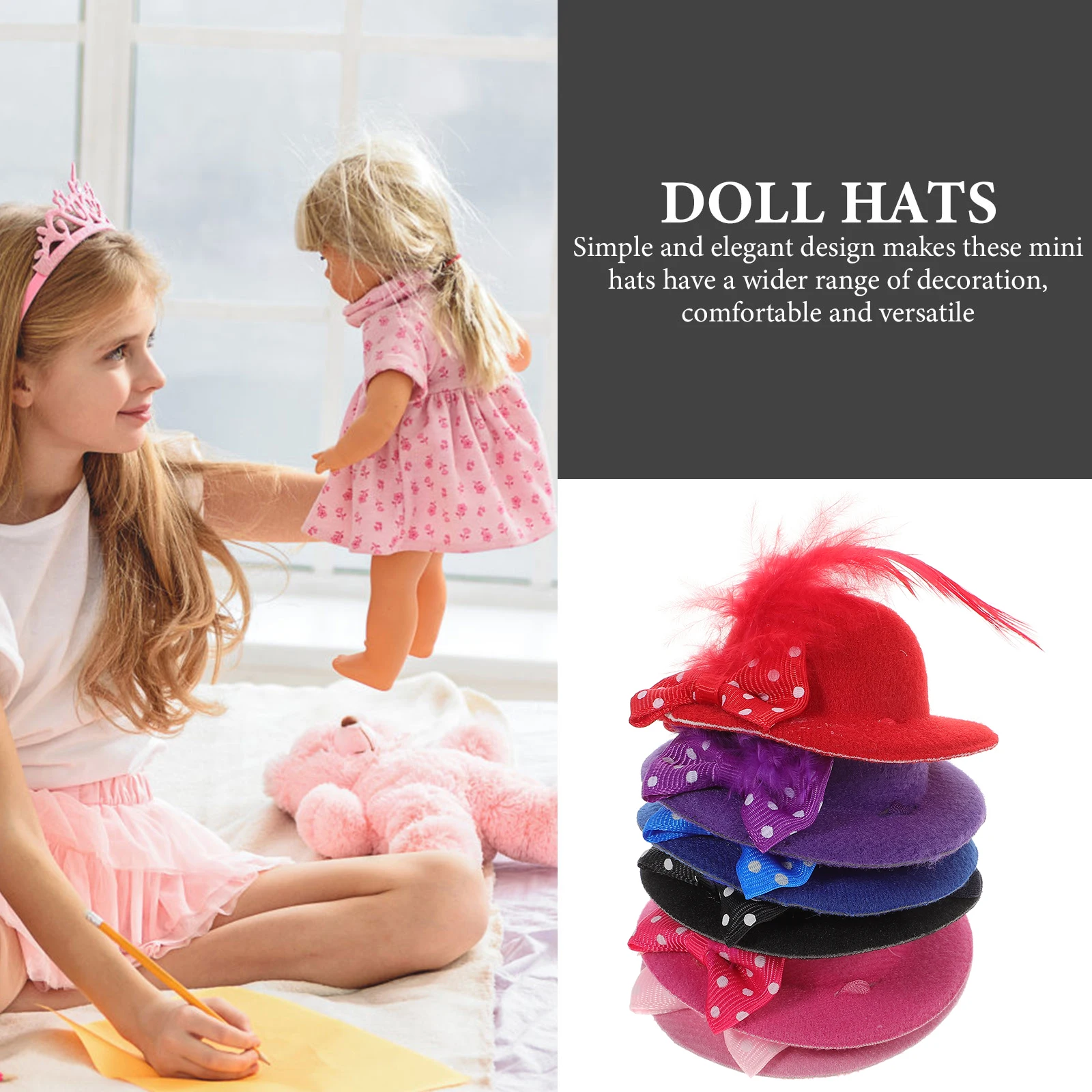 

6 Pcs Girl Toy Mini Hair Accessories Mesh Flower Hat Miniature Tiny Hats Miniatures Dollhouse Small for Crafts Hand Knitted Man