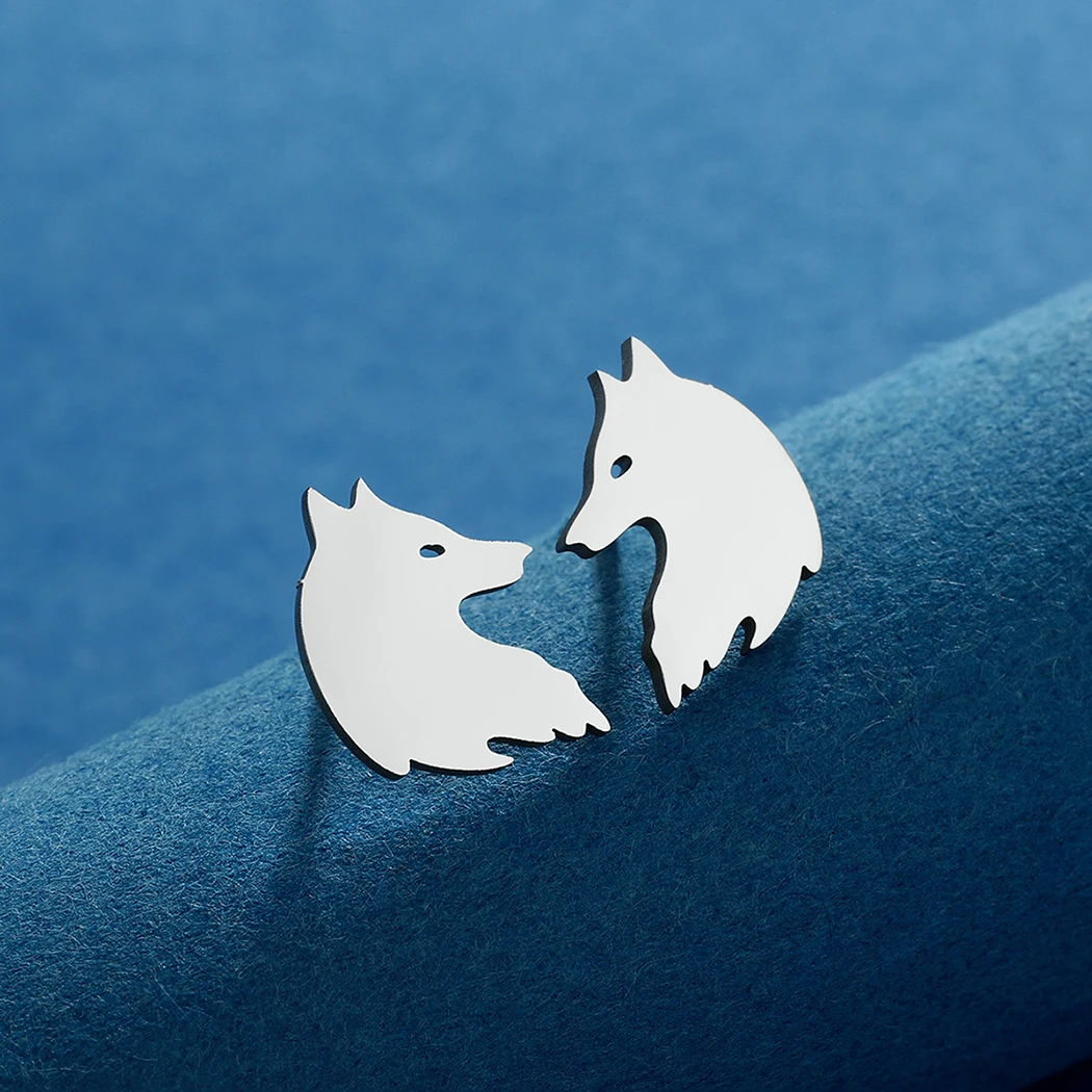 Kinitial Woodland Earrings Wolf Stud Earrings Stainless Steel Animal Studs Witcher Earrings Party Gifts For Men Women