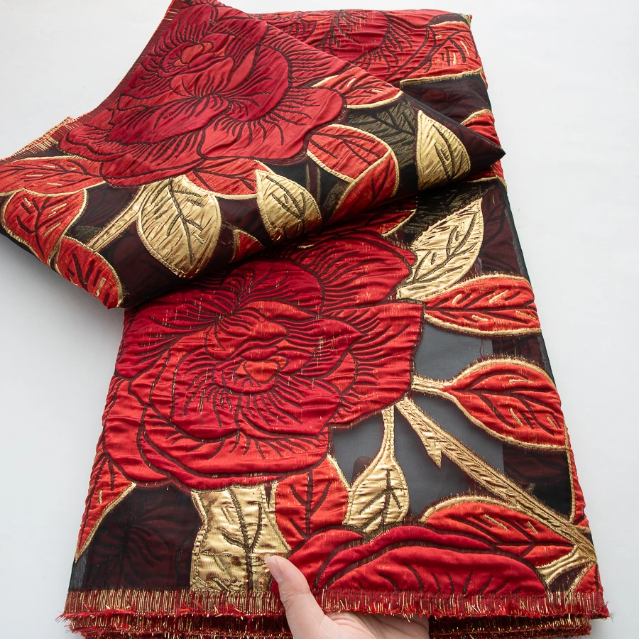 

Французская парчовая кружевная ткань, высокое качество, 5 ярдов, африканская позолота, жаккардовая кружевная ткань, нигерийское вечернее платье, женское A4225