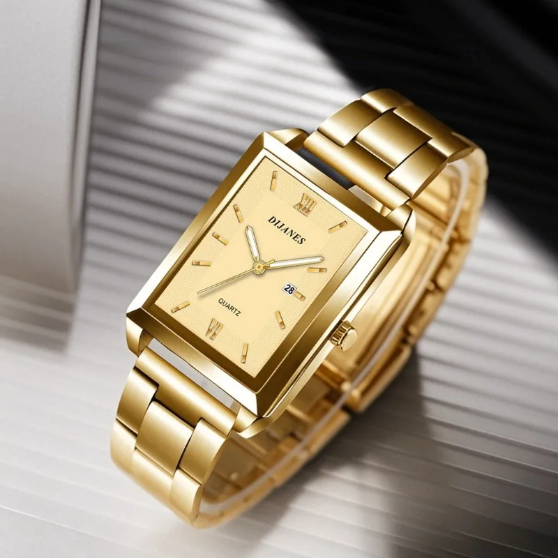 Top Brand Luxury Metal Gold Watches for Men Women Simple Fashion Square Lover Quartz Wristwatches Best Couple Watch Gifts