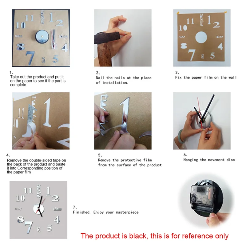 3D DIY Wall Clock ออกแบบโมเดิร์นนาฬิกาอะคริลิคขนาดใหญ่บ้านสติกเกอร์ตกแต่งห้องนาฬิกาบนผนังตัวเลข-สีดํา