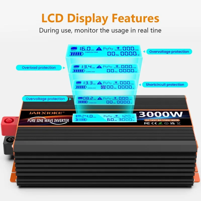 Tools.3000 Watt Pure Sine Wave Power Inverter 24V DC to 110V 120V Converter for Family RV Off Grid Solar System Car with Typ