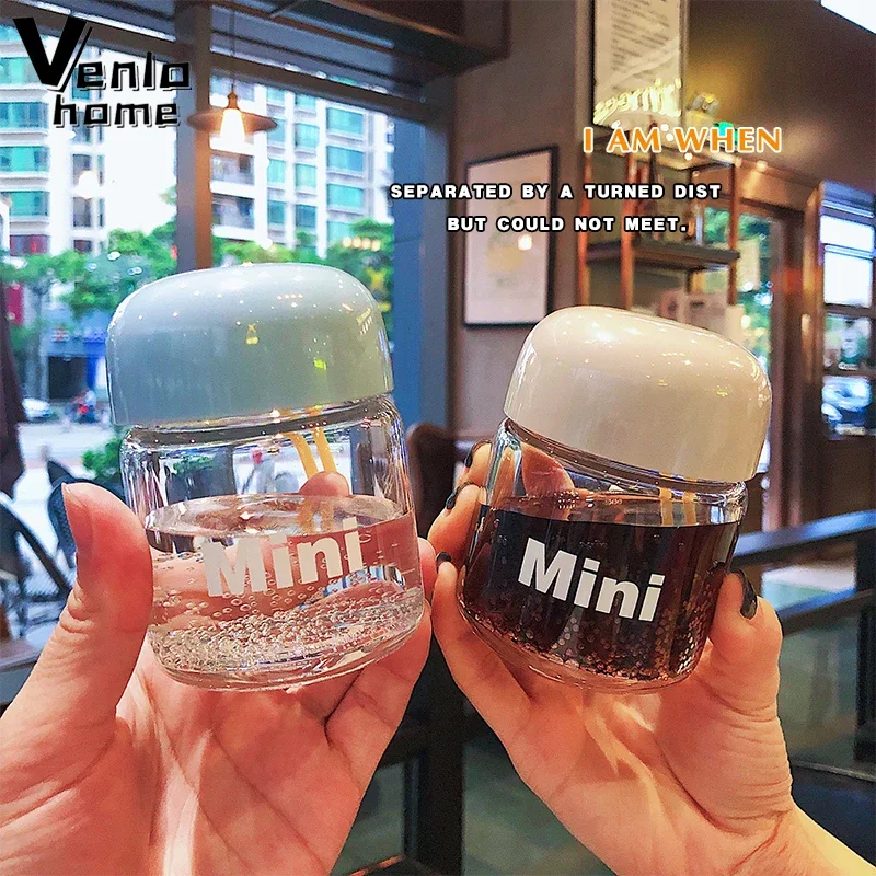 150ML Mini Glass Water Bottles Portable Cute Small Heat Resistant Water Cup for Kids Student Drinking Bottle with Hand Rope Cups