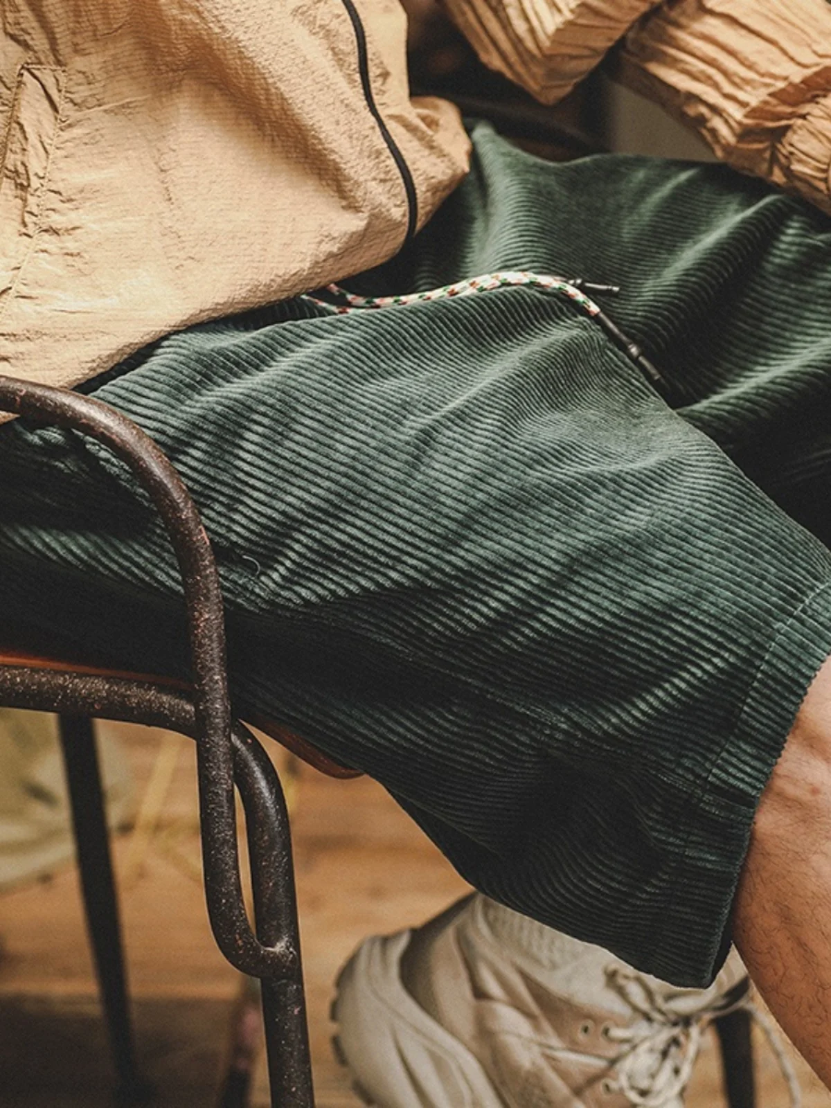 

American Style Heavyweight Workwear Shorts Men Summer Trendy Retro Corduroy Casual Five-Quarter Length Straight Leg Trousers