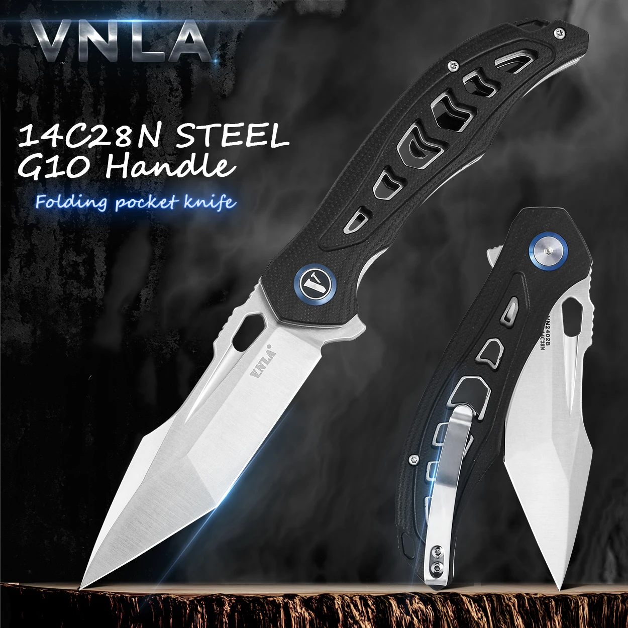 VNLA Pocket knife 14C28N steel sharp folding knife G10 handle knife Outdoor camping portable knife EDC tool knife Open express