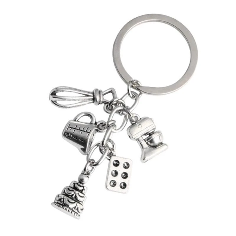 Novelty Keychain with Small Frying Pans and Baking Mold Measuring Cup for Key