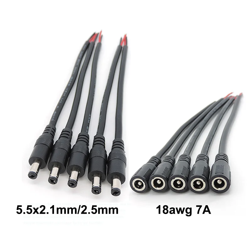 18awg 7A DC Male Female Power Supply Connector Cable Wire 5.5x2.1mm 5.5x2.5mm Copper Cord For LED Strip Light Camera 2.1 2.5mm S