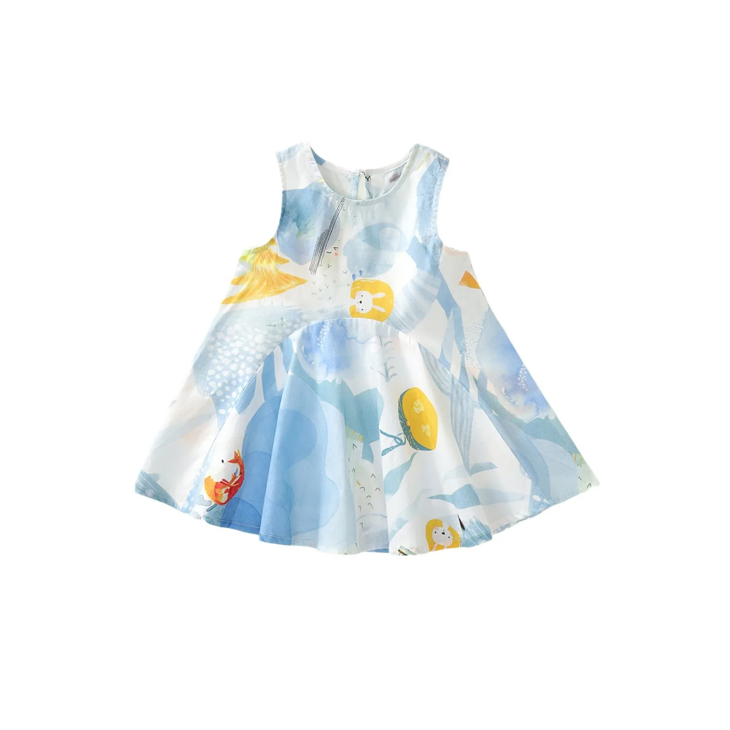 

Girl Graffiti Floral Dress Children 2024 Summer Clothing Kids Pastoral Peach Blue From 2 To 8 Year Princess Sleeveless Dresses