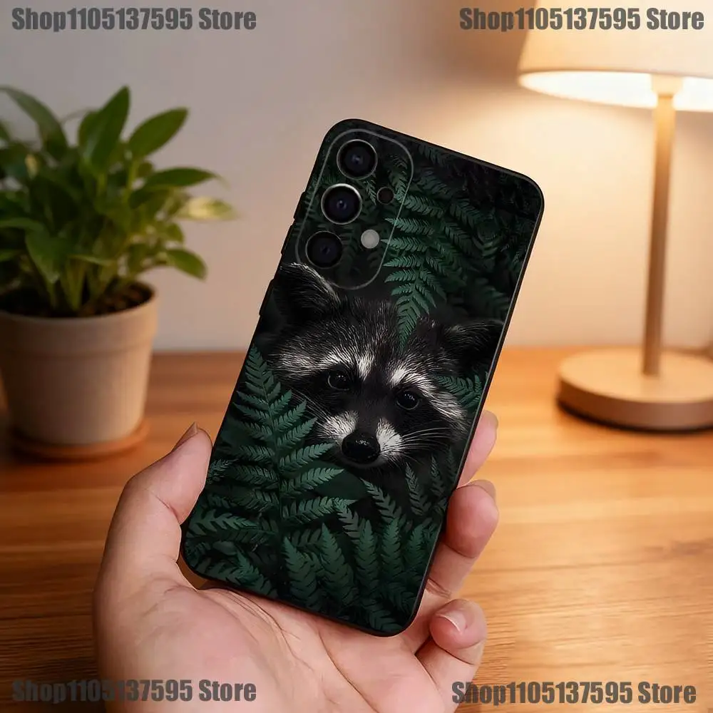 เคสโทรศัพท์ลายแรคคูนน่ารัก สำหรับ Samsung S25,S24,S21,S22,S23,S30,Ultra,S20,Plus,Fe,Lite,5G สีดำ