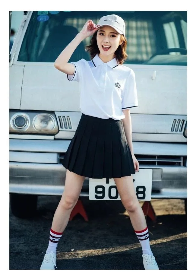 

2021 summer small fresh polo shirt T-shirt + pleated skirt suit top student school uniform class uniform