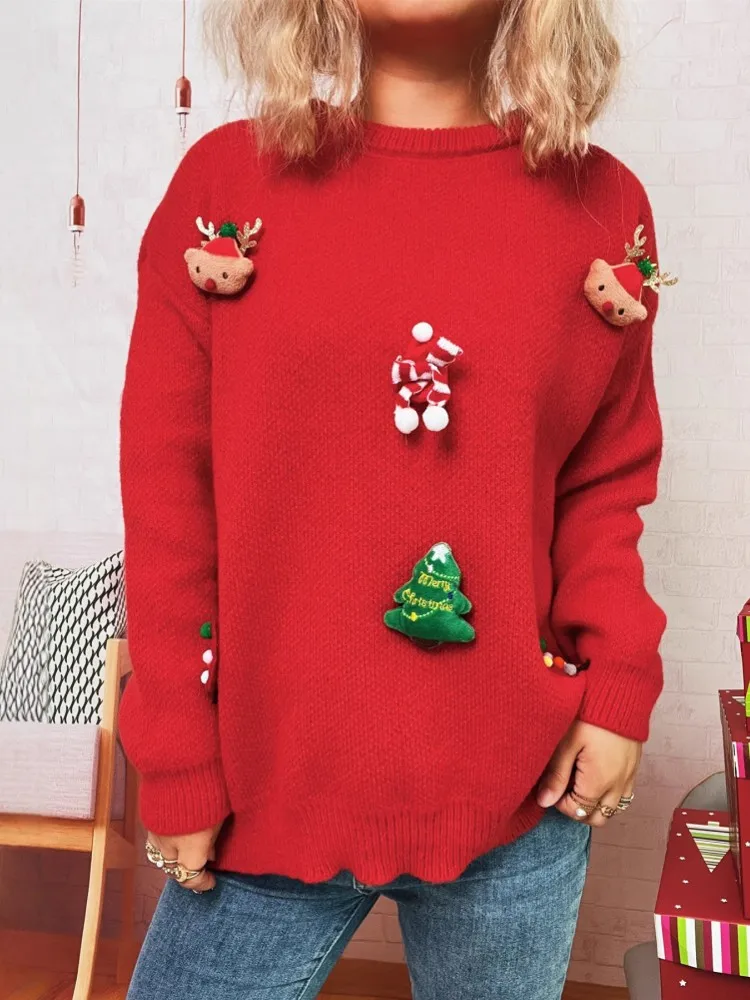 

Рождественский красный свитер, женский модный простой зимний пуловер, джемпер, высокоэластичный вязаный осенний базовый повседневный пуловер, топы