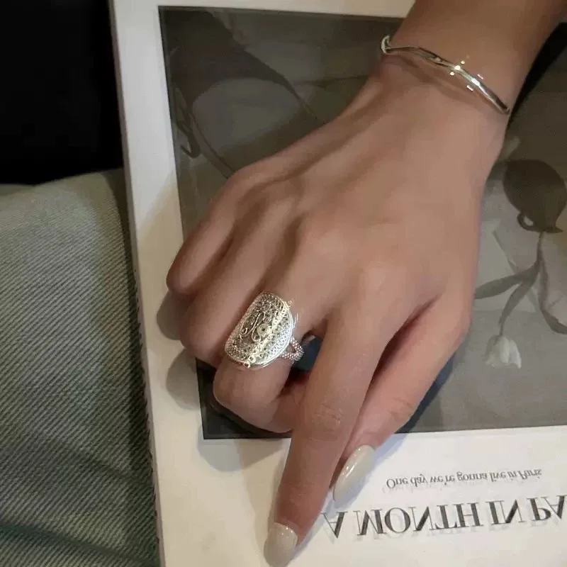 Women's Vintage Handmade Adjustable 925 Sterling Silver Flower Ring