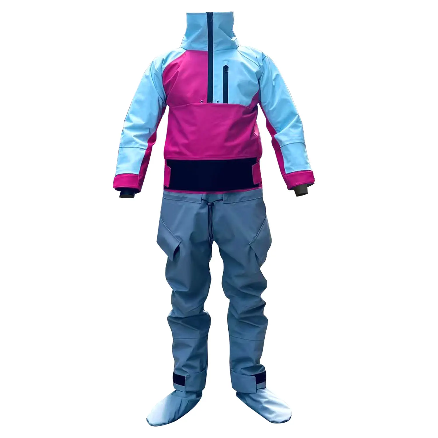 Women Waterproof Breathable Kayak Drysuit With Removable Hood Sock Foot Design For Whitewater Rafting Canoeing Sailing Cold Water Sports Kayaking Windsurf Dry Suit for Cold Water