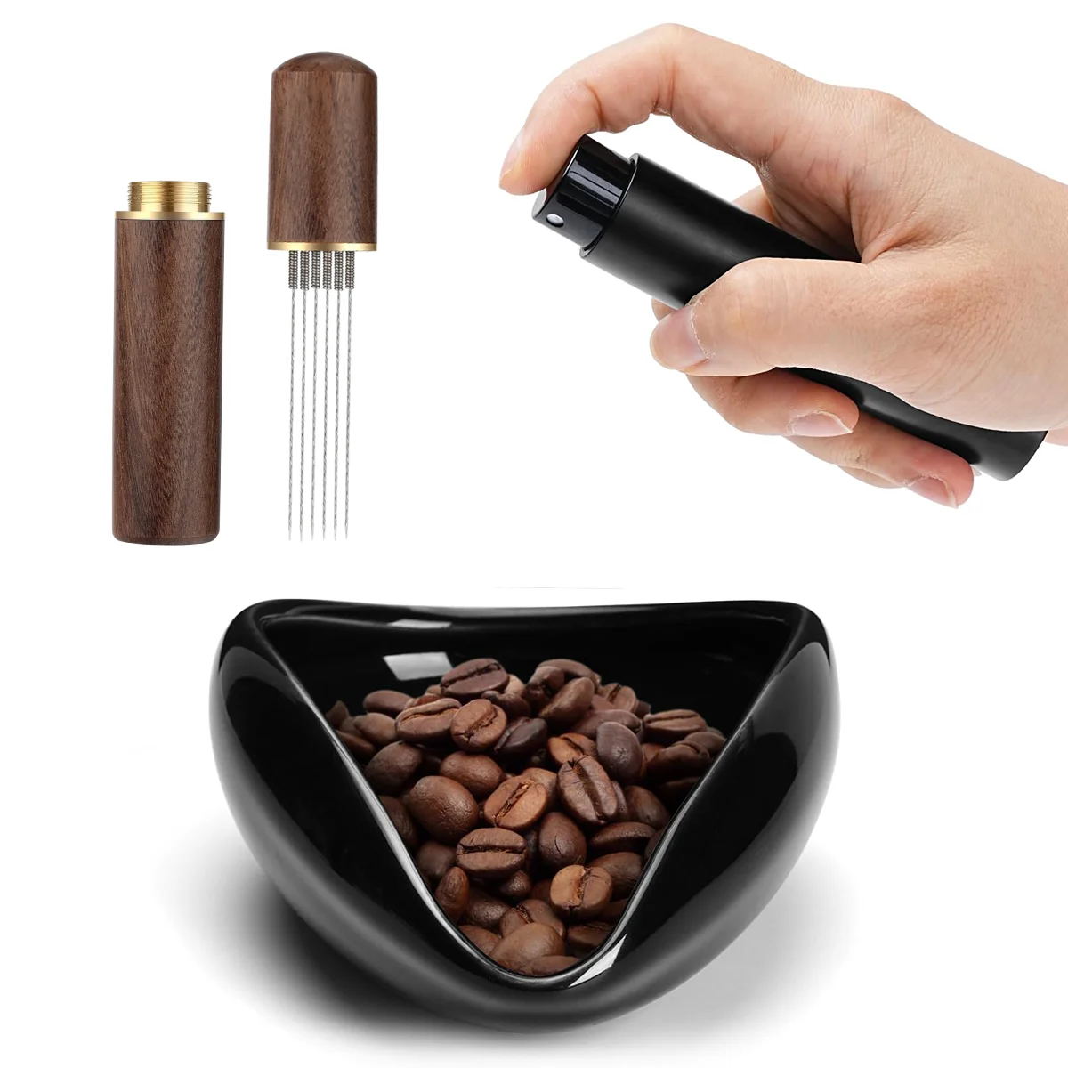 Kaffeebohnen-Dosierbecher-Set, Keramik-Dosiertablett für Kaffeebohnen und Sprühflasche und Werkzeug für Espresso-Kaffeerührer, Kaffeezubehör