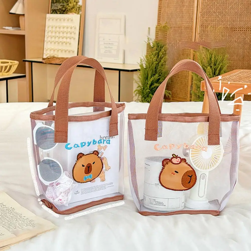 Embroidery Pattern Handbag Handbag Capacity Mesh Beach Bag with Reinforced Handle Cartoon Pattern Design Waterproof for Pool