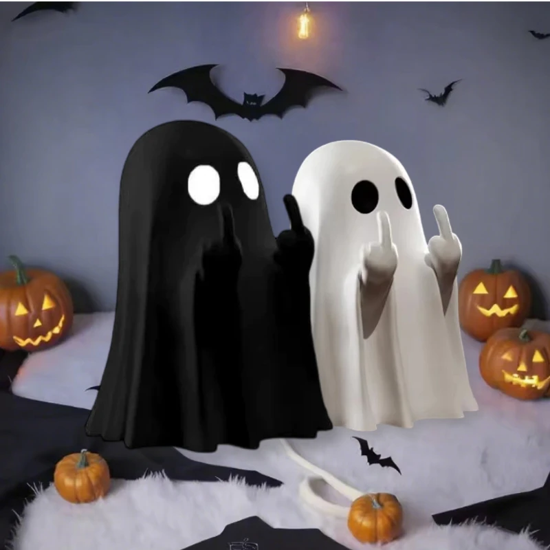 تمثال شبح لطيف بالإصبع الوسطى، تماثيل شبح صغيرة مخيفة، ديكورات منزلية للهالوين، ديكورات رف طاولة القهوة