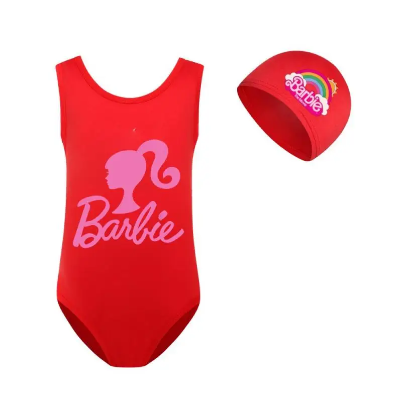 Kawaii Cute Barbie Children Swimsuit Suit Cartoon Summer Beach Bikini Swimming Suit Cap Girls Bathing Swimwear 2-16 Years Gift