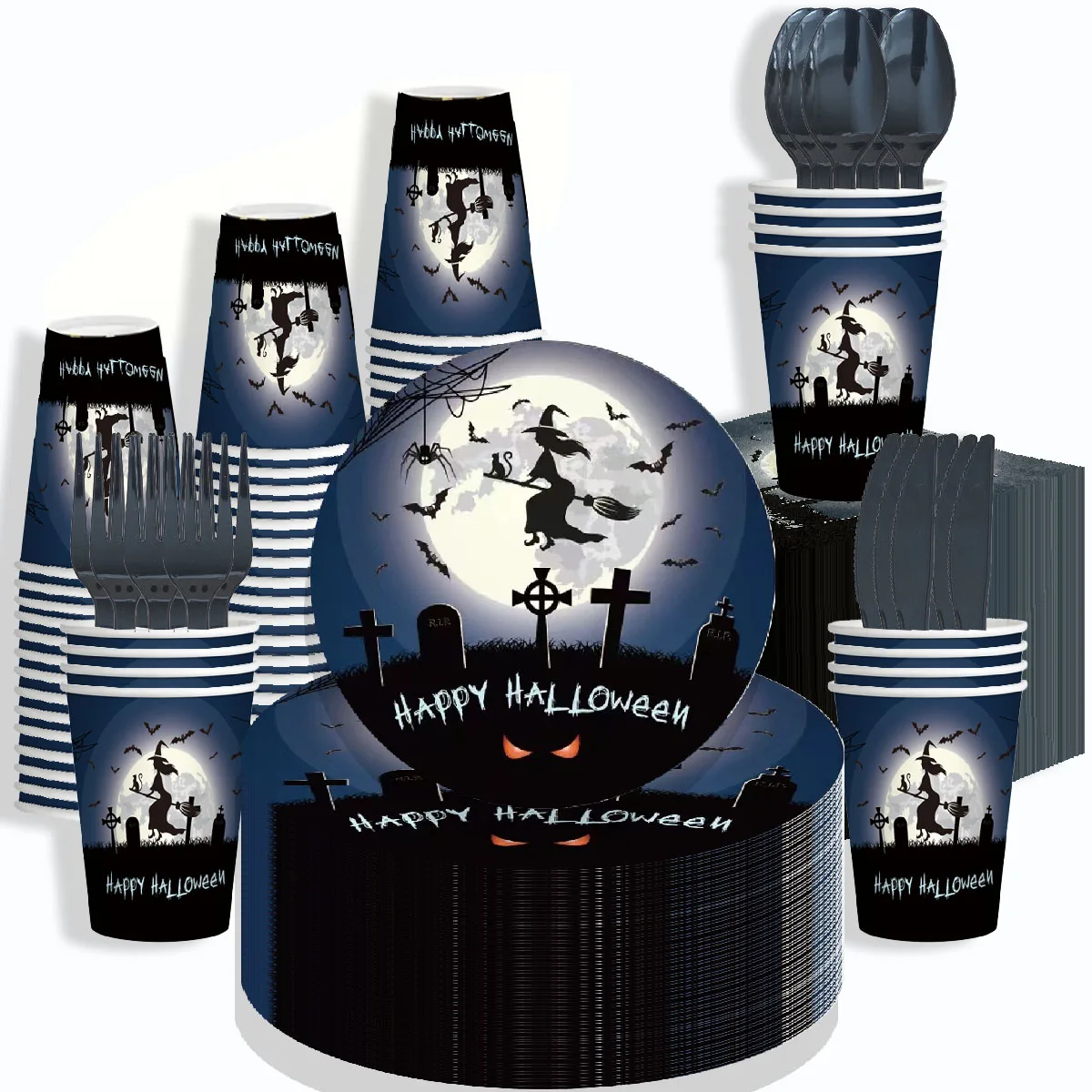 Night Witch Theme Birthday Party Decorations Disposable Tableware Set Paper Plates Napkins Cups