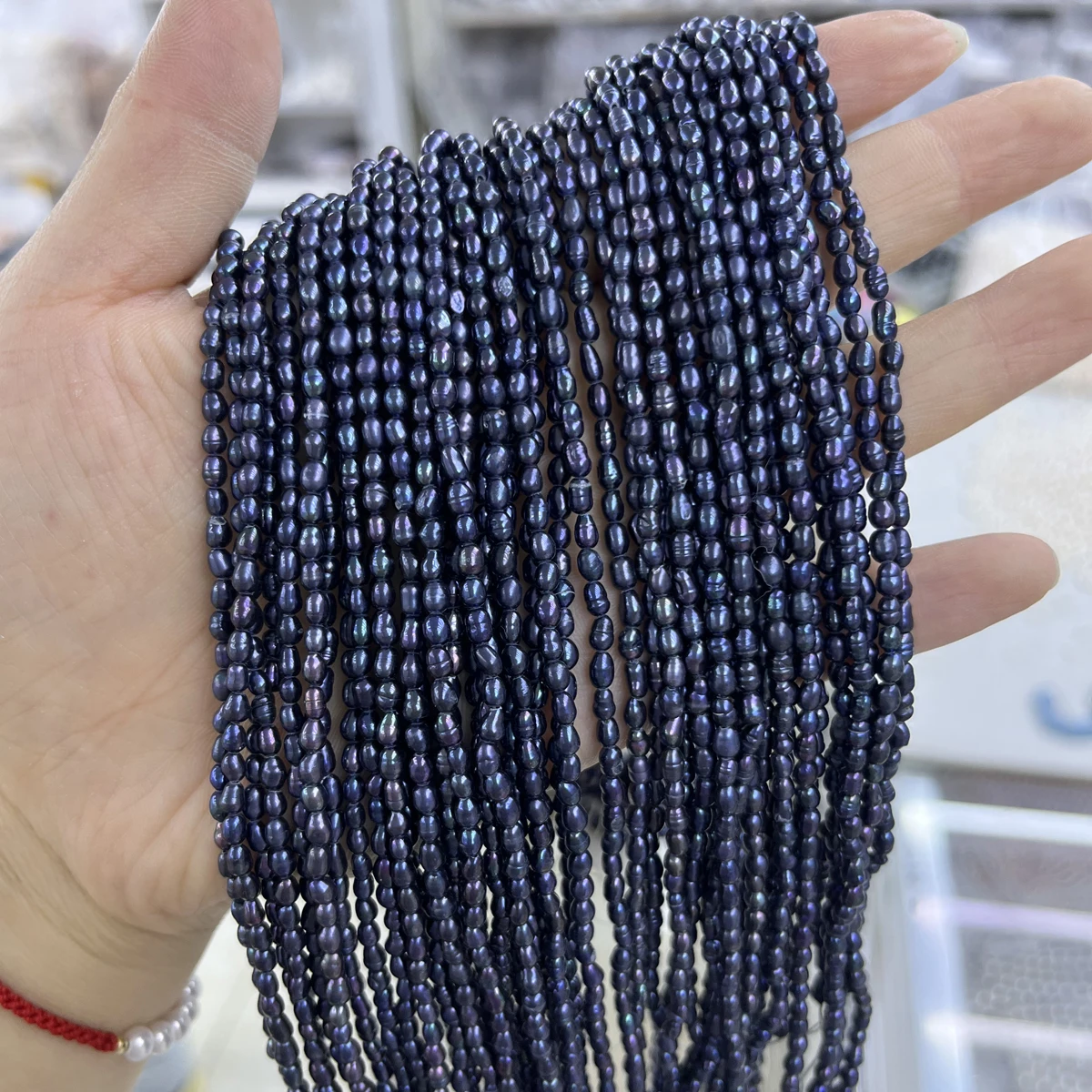 

2-3mm Black Rice-Shaped Strand Beads Natural Freshwater Pearl Semi-Finished Beads for Jewelry Making DIY Women Necklace Bracelet