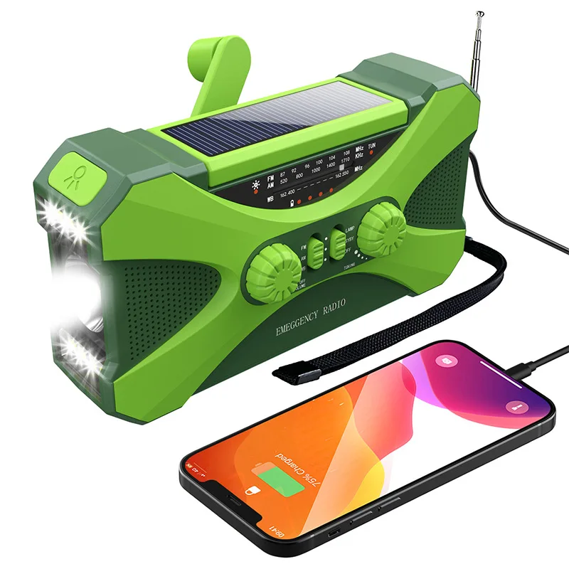 

10000mAh Multifunctional Radio Hand Crank Solar USB Charging FM AM WB NOAA Weather Radio Emergency LED Flashlight Torch Power