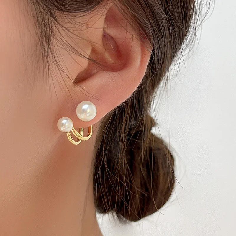 New Korean Light Luxury Imitation Pearl Stud Earrings A Two Wear Pearl Earring For Women Fashion Jewelry Accessories Party Gift