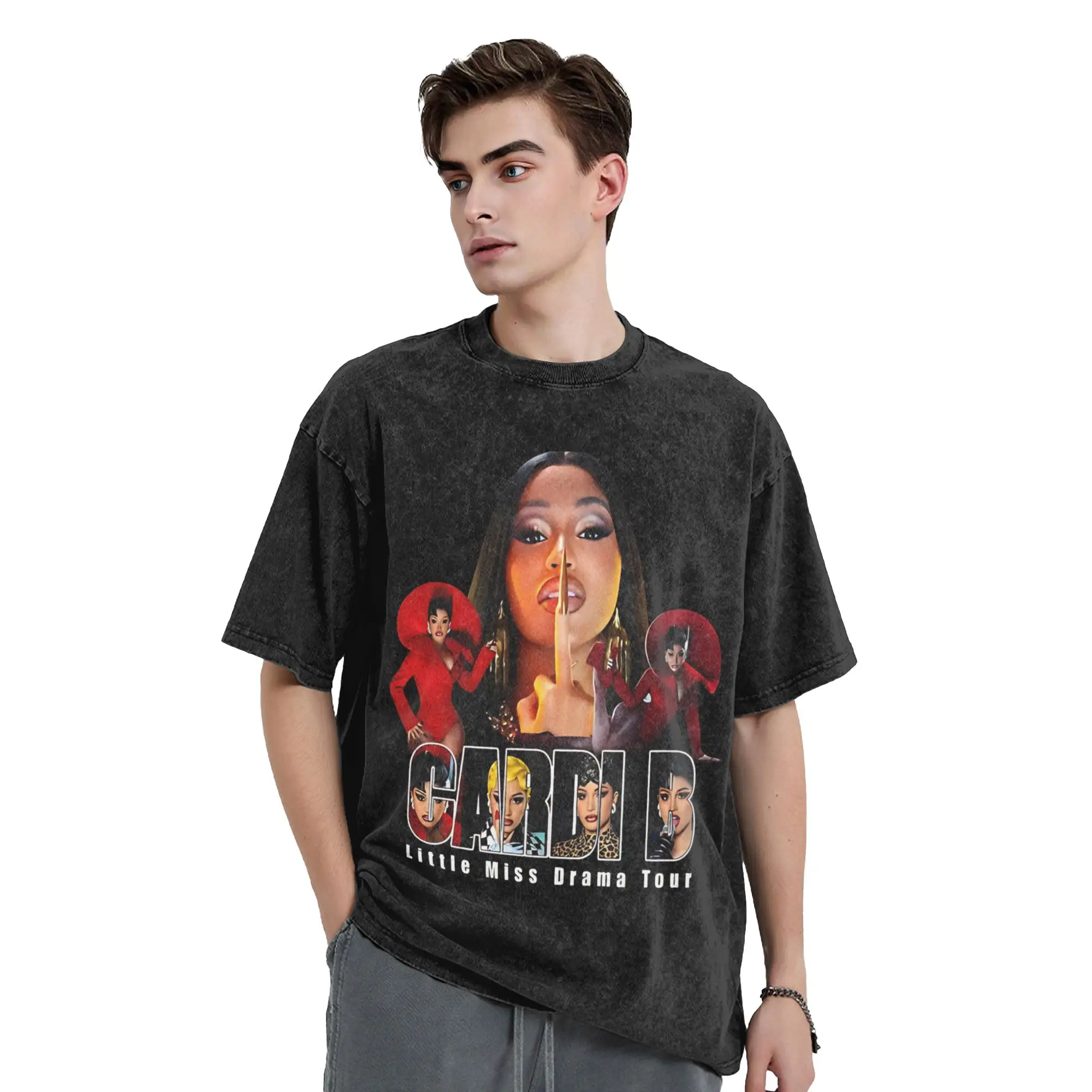 Cardi B Little Miss Drama Tour 2026 Outfit Washed T Shirts Men Women Streetwear Hip Hop T-Shirts Summer  Tees Cotton