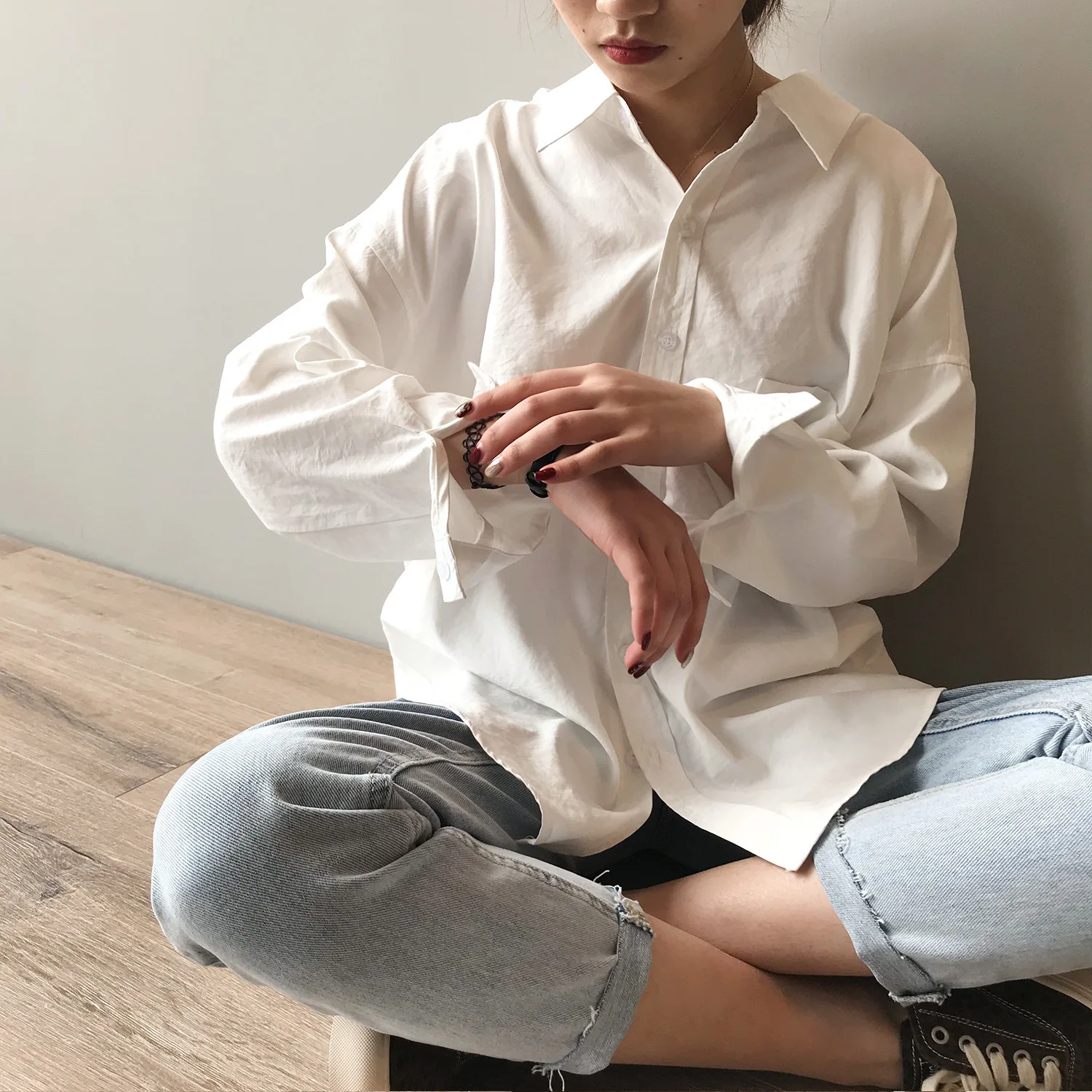 

Women's Cotton Imitation Suede Fall Oversized Long Sleeve Shirt