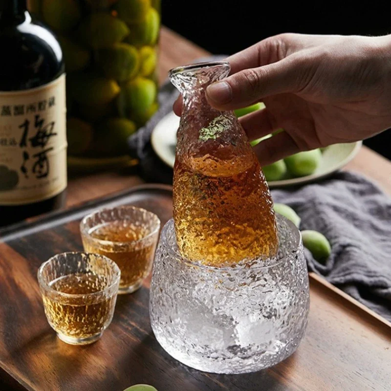 Japanese Sake Drinking Set Glass Cups and Carafe Modern Japanese Style Barware for Home Party