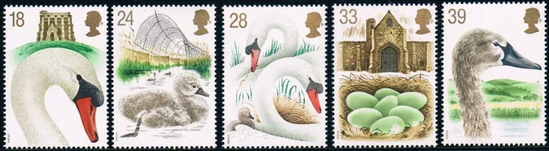 4 PCS/Set, British, 1993, Swan, Real Original Stamps for Collection, MNH