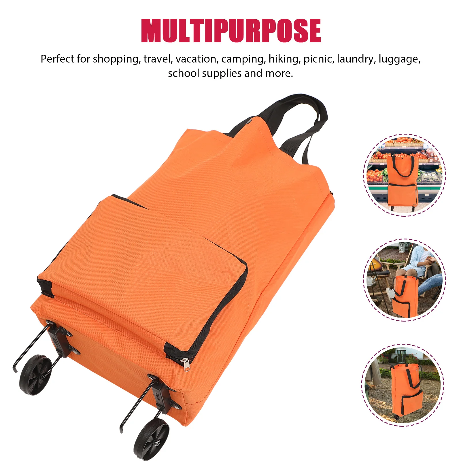 

Foldable Trolley Bag with Wheels Heavy Duty Shopping Cart Reusable Grocery Pouch for Home Travel School Office Outdoor