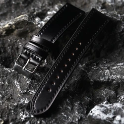 Handmade Horse Hip Leather Strap, Black 18 19 20 21 22MM High Grade Genuine Leather Strap, Vintage Style, Men's Bracelet, Premiu